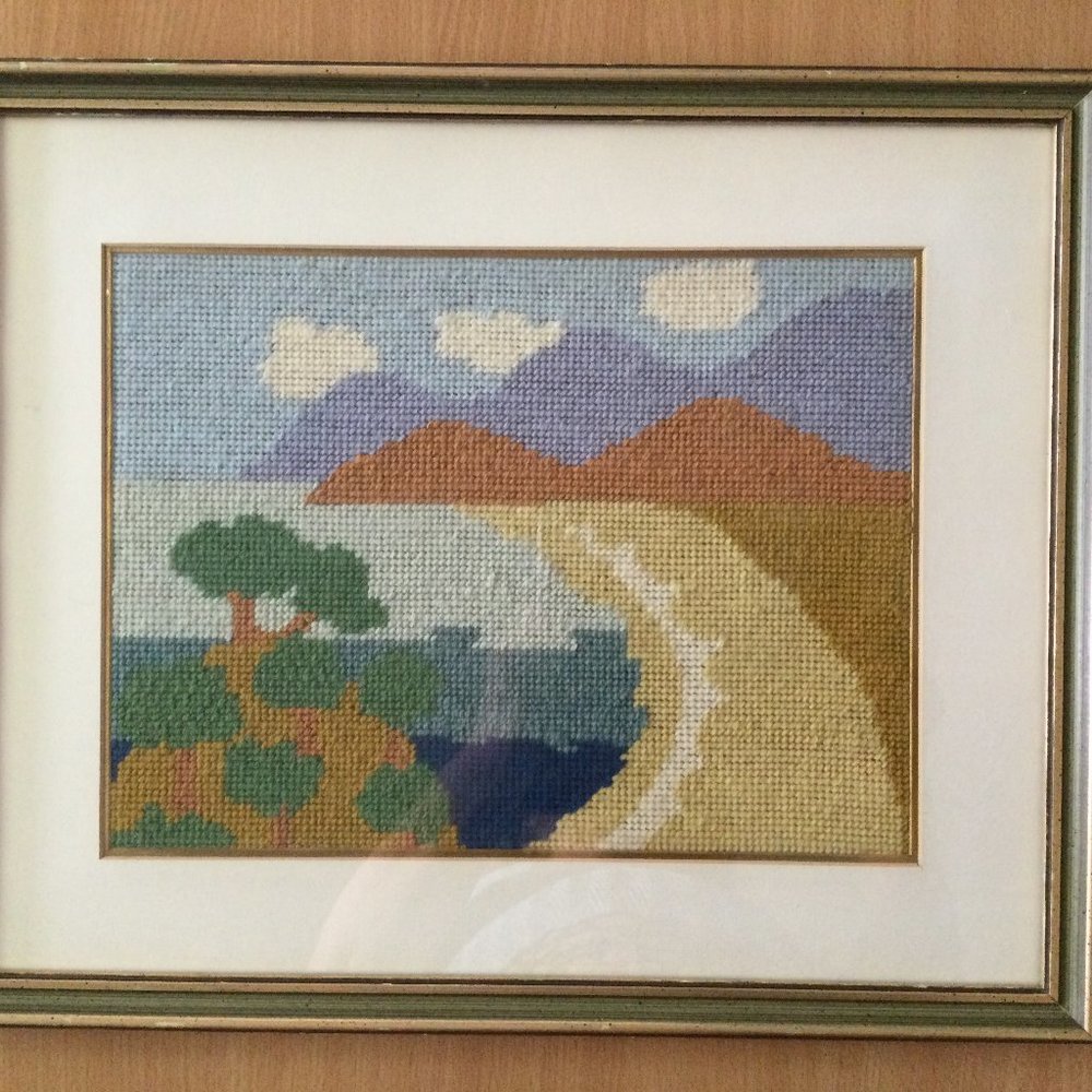 Handcrafted needlework yarn art cross stitch embroidery picture landscape frame